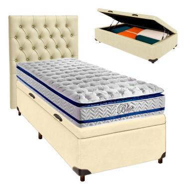 Imagem de Conjunto Cama Box Bau Bege Solteiro + Colchão Molas Ensacadas Blue Paropas + Cabeceira