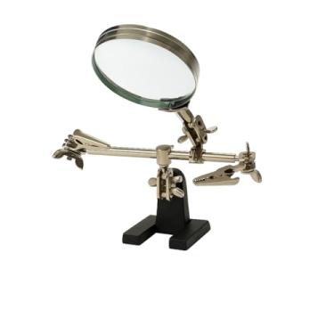 Imagem de Lupa de Bancada com Lente de Vidro 60mm + Garras de Jacaré - Aumento 2X - Ideal para Eletrônica, Solda, Relojoaria, Leitura, Insetos e Hobbies - Mãos Livres