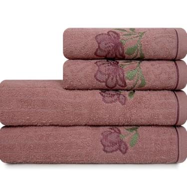 Imagem de Jogo de Toalhas 4 Peças Banho e Rosto 100% Algodão Karsten Encanto (Rosa com Rosa)
