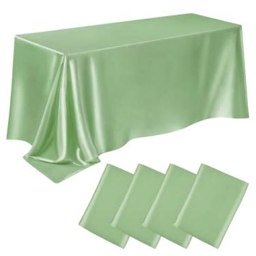 Imagem de Pacote com 4 toalhas de mesa retangulares de cetim, 147 x 250 cm, resistente a manchas e vincos, toalha de mesa lavável de tecido liso de seda brilhante para mesa de jantar, eventos de festa de