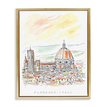 Imagem de Stupell Industries Minimal Florence Skyline Gray Framed Floater Canvas Wall Art, design por Angela Steahling, 89 x 63 cm