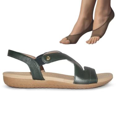 Imagem de Kit Sandália Rasteira Usaflex Couro Feminina + 2 Pares de Meias