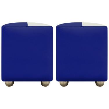 Imagem de Kit 2 Puffs Decorativos Quadrado Urban - Azul Royal-Bege Corino