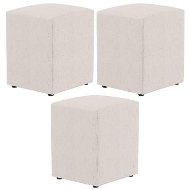 Imagem de Kit 03 Puffs Quadrado L02 Decorativo Linho Cru