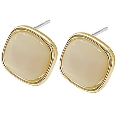 Imagem de Brincos de prata elegantes quadrados para mulheres, hipoalergênico com corte de almofada opala cristal branco, brincos pequenos elegantes para orelhas sensíveis uso diário
