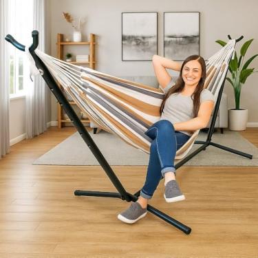 Imagem de Suporte para Rede de Descanso, Estrutura de Aço, Preto, 150x100x115cm, 6 Níveis de Altura, Capacidade 150kg, com Ganchos e Travas