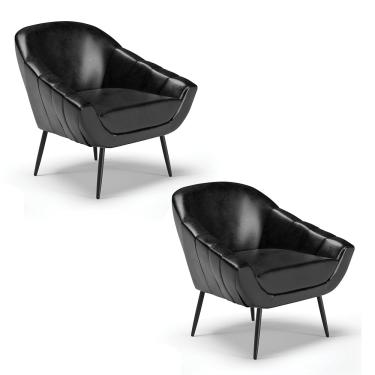 Imagem de Kit 02 Poltronas Giovana Corano Preto Pés Palito de Ferro - D'Rossi