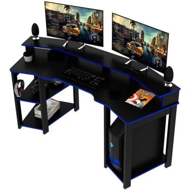Imagem de Mesa Para Computador Gamer Espaço Para 2 Monitores E Cpu Preto/azul