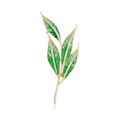 Imagem de Broche de folha verde para mulheres homens imitação de cristal folhas de salgueiro alfinete de lapela corpete para vestido, terno, suéter, colarinho delicado, imitação de cristal, casamento, dança