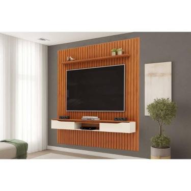 Imagem de Rack Bancada C/ Painel P/ Tv Isac 223x240cm Freijo/off White - Dj Móveis