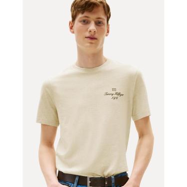Imagem de Camiseta Tommy Hilfiger Masculina Outline Flag Script Areia-Masculino
