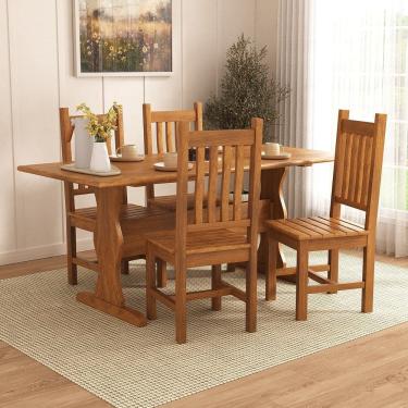 Imagem de Conjunto Mesa 120cm X 80cm com 4 Cadeiras Assento Maciço Germany Mogno Mel