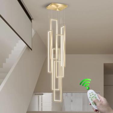 Imagem de Lustre LED moderno com controle remoto, lustre para hall de entrada com pé direito alto, 6 lâmpadas, 3000-6500K, dimerizável, lustre grande, luminária pendente para escada, hall de entrada,