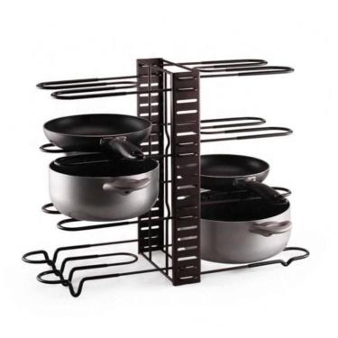 Imagem de Organizador Panelas Frigideiras Rack Inox Ajustavel Armarios Bancadas Suporte Multiuso Grande 8 Divisorias Paneleiro Coz