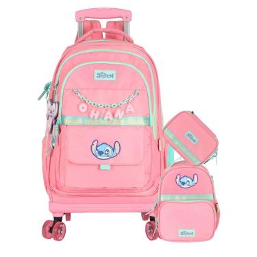 Imagem de Kit Lilo Stitch Mochila 4 Rodas + Lancheira + Estojo Box