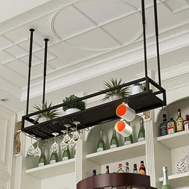 Imagem de APUM Rack de vinho para pendurar no teto com suporte de vidro de metal, prateleira de armazenamento de utensílios de parede para bar, restaurante, sala de jantar, cozinha