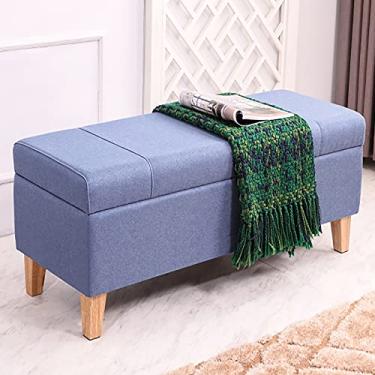 Imagem de FAMEOYA Bancos multifuncionais modernos para sala de estar, quarto, banco acolchoado de linho, banco para troca de sapatos com armazenamento, banco otomano retangular - cinza-azul 100 x 40 x 43 cm (39