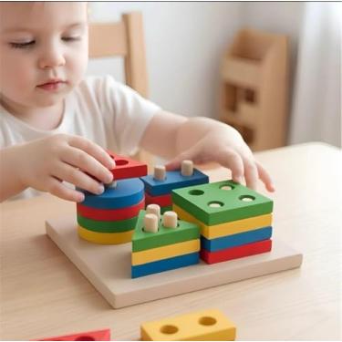 Imagem de Jogo de Blocos Coloridos em Madeira 17 Peças – Desenvolve Coordenação, Criatividade e Atenção Infantil