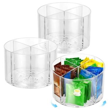 Imagem de 3 organizadores rotativos de pacotes de bebidas, toca-discos redondos de 360° com 4 compartimentos, organizador transparente Lazy Susan para pacotes de sabor, cápsulas de café, misturas de bebidas