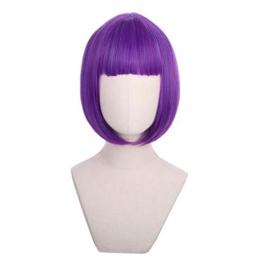 Imagem de Edivd Peruca Bob Roxa Brilhante Para Crianças Meninas Curta Com Franja Touca Sintética Resistente Ao Calor