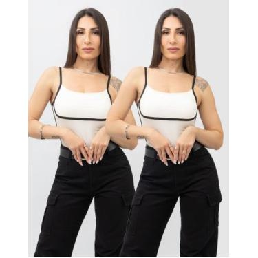 Imagem de Kit 2 Body Feminino Alça Fina Regata Casual Suplex Premium Bicolor Ver