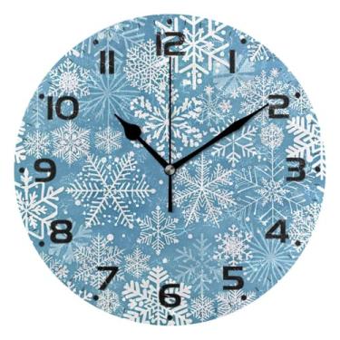 Imagem de JUZIHAI Relógio de parede de flocos de neve de Natal, silencioso, redondo, sem tique-taque, operado por bateria, fácil de ler, relógio decorativo de parede para casa, cozinha, sala de estar, quarto
