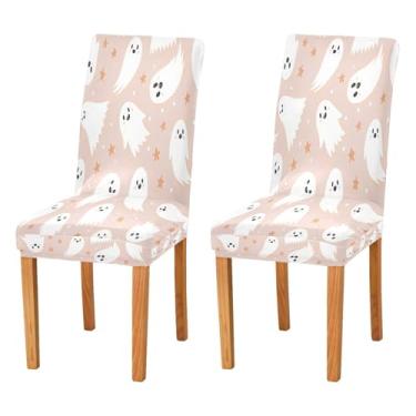 Imagem de Qilmy Conjunto de 4 capas elásticas para cadeira de jantar Halloween Spooky Boo, laváveis e removíveis, para sala de jantar, cozinha, hotel, banquete, festa, protetores de cadeira