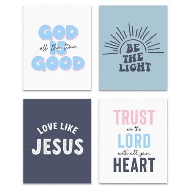 Imagem de ZNGFON Conjunto de 4 impressões de arte de parede cristãs modernas, God is good all the time Bible Verse Posters Room Wall Decor, Jesus Scripture Pictures Trendy Preppy Christian Prints, presentes