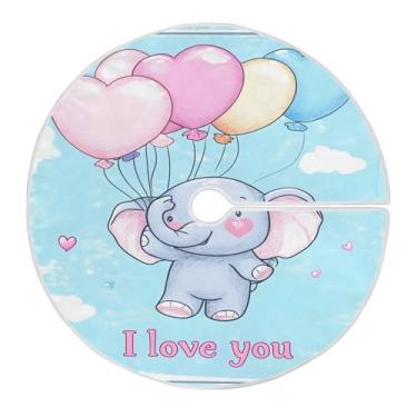 Imagem de Wassud Saia para árvore de Natal, elefante fofo, balão de coração, decorações de árvore de Natal, enfeites de Natal, tapete de árvore grande para decoração de festa de ano novo, 122 cm