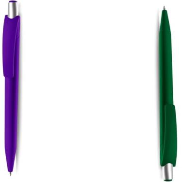 Imagem de Kit com Canetas Esferográficas Retráteis, Escrita Azul, Material Plástico, Ponta Média 0.7mm, para Escritório e Uso Escolar (Roxo e Verde)