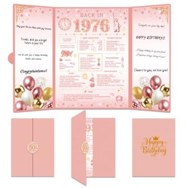 Imagem de TAKEALOOKO Decorações de aniversário de 50 anos de ouro rosa para mulheres - Cartões de feliz aniversário de 50 anos com envelope, livro de visitas de assinatura alternativa, presentes para