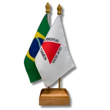 Imagem de Bandeira de Mesa Elegance Brasil e Minas Gerais, Decorativa, Dupla Face, Multicolorido, 19x13cm, Base Madeira 30cm, Escritório e Eventos, Oxford, Kit com 2 Hastes