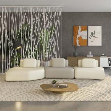 Imagem de Sofá Ilha Sala de Estar Dakota 3 Módulos 484cm Encostos Almofadas Soltas Bouclê OffWhite/Bege G33 - Gran Belo