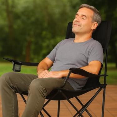 Imagem de Cadeira Camping Dobrável de Metal com Bolsa e Porta Copos 120Kg (Preto) visita nossa loja Leo Top Store