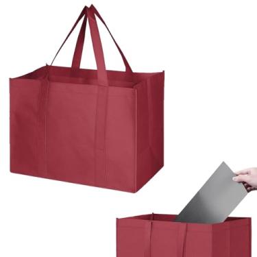 Imagem de MOLOVA 1 pacote grande saco de compras dobrável, 40,6 cm L x 33 cm A x 25,4 cm P, saco de compras reutilizável, usado para compras, tecido não tecido, lavável, pode conter 18 kg (vermelho)