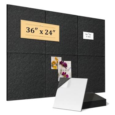 Imagem de QUEENLINK Quadro grande de cortiça para parede, 91 cm x 61 cm, pacote com 6 azulejos de parede de feltro, quadro de avisos de escritório, placa de dardos alternativa, 60 pinos, preto