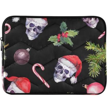 Imagem de Capa para notebook personalizada com caveira de Natal preta fofa fofa capa para notebook acolchoada universal de 13 a 14 polegadas para MacBook Air capa de 13 polegadas