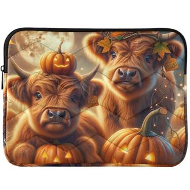 Imagem de Capa protetora para laptop personalizada de Halloween Highland Cow Pumpkin capa protetora universal para laptop de 13 a 14 polegadas para MacBook Pro de 14 polegadas