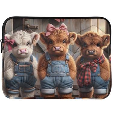 Imagem de Capa de laptop personalizada engraçada Highland Cows linda capa para laptop para laptop acolchoada universal de 13 a 14 polegadas