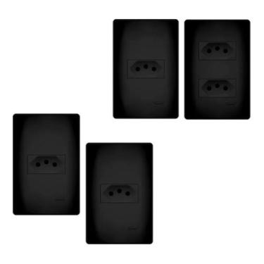 Imagem de Kit Com 4 Tomadas Preta 2P+T 10A e 20A 250V com placa Habitat Black - 