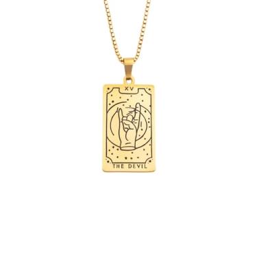 Imagem de Luva Jewelry Colar feminino com cartão de tarô - pingente espiritual banhado a ouro 18K - impermeável antimanchas - colar de astrologia - presente místico de Natal, Small, Aço inoxidável, Sem Pedra