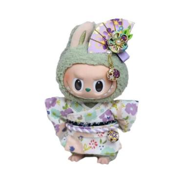 Imagem de Conjunto De Roupa Kimono Labubu De 17CM, Vestuário Tradicional Japonês