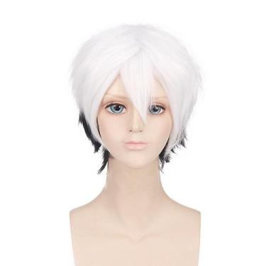 Imagem de Peruca Cosplay preta e branca anti-deformação sintética 40cm - taiyuan