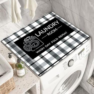 Imagem de Nouiroy Flores, lavadora, secadora, tapete de cobertura contra poeira para máquina de lavar criativa superior almofada de cobertura contra poeira tapete absorvente de secagem rápida tapete protetor