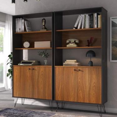 Imagem de Conjunto Estantes Hit Cor Freijó com Preto - Artany