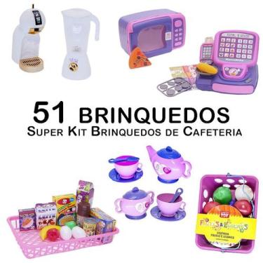 Imagem de Kit Café Infantil Registradora Cafeteira Microondas  51p - CLICKCOMPRA