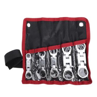 Imagem de Cryfokt Conjunto de Chave de Catraca de Cabeça Flexível, 5 Peças Métricas de 8 a 19 Mm Com Extremidade de Caixa Dupla Conjunto de Chaves de Catraca Combinadas de Cabeça Flexível Com