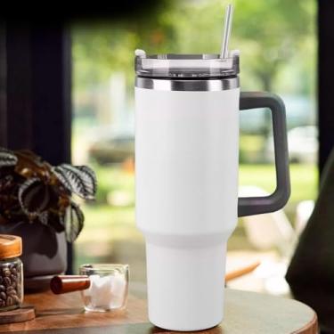 Imagem de Kit 4 Copo Térmico Aço Inox 1200ml Caneca C/Alça Canudo Água Gelada Quente