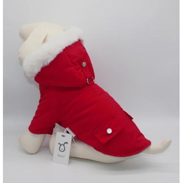 Imagem de Petzzi Casaco quente para cães de inverno para clima frio jaqueta com capuz para cães pequenos filhotes médio grande roupas de gato com isolamento térmico acolchoado para neve (vermelho, GG)