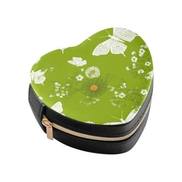 Imagem de Burbuja Caixa de joias floral em forma de coração de borboletas mini estojo de joias de viagem para mulheres e meninas, estojo portátil organizador de armazenamento para brincos, anéis, colares e